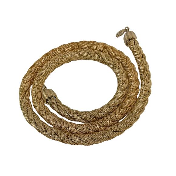 1960s Crown Trifari Gold Plate Single Strand Long Rope Mesh Torsade Necklace - Picture 1 of 5